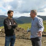 Roy Foster explaining the header pond to Rahul.  The 1950’s Lairige  dam in the background
